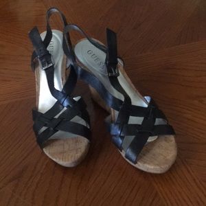 Guess Black Leather sandals with wedge